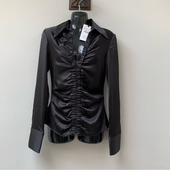 Zara Tops - Zara black satin plunge blouse size small new